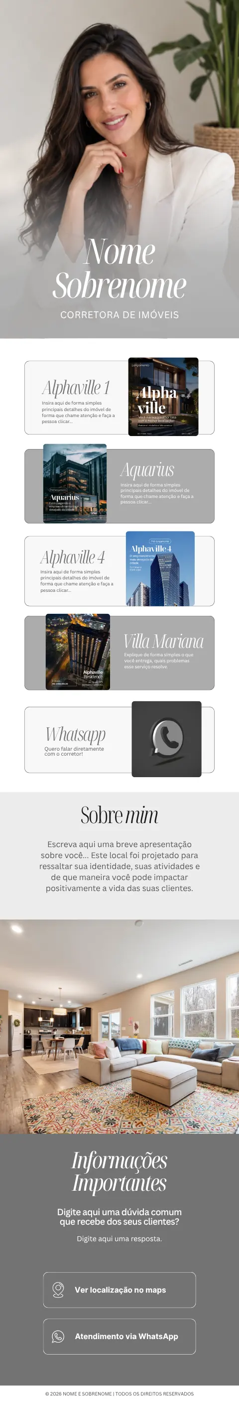 Modelo de link bio para corretor 1, da capa ao rodapé