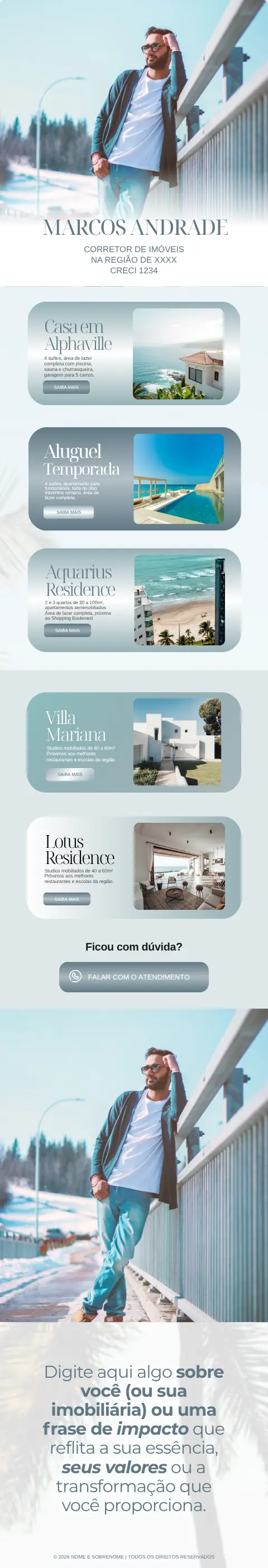 Modelo de link bio para corretor 4, da capa ao rodapé