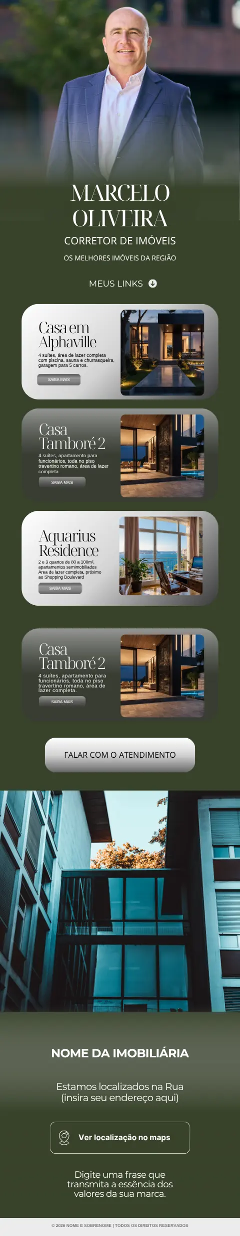 Modelo de link bio para corretor 8, da capa ao rodapé
