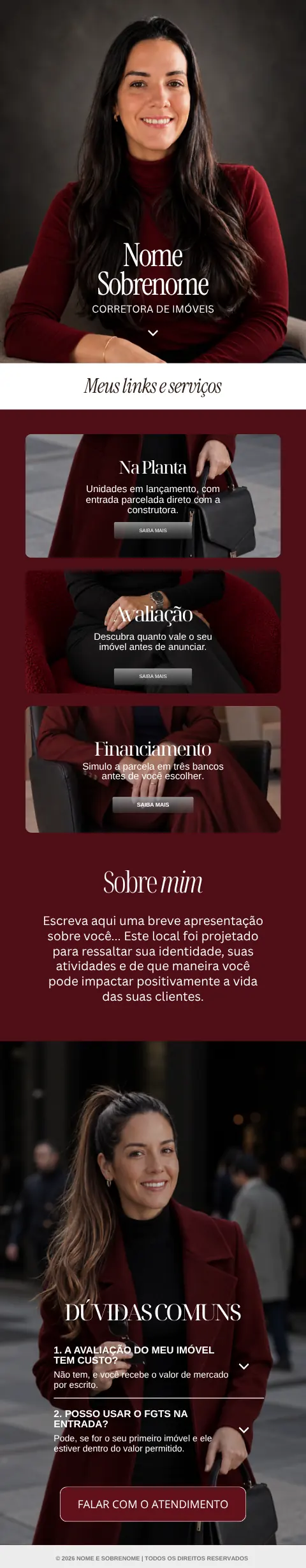 Modelo de link bio para corretor 9, da capa ao rodapé